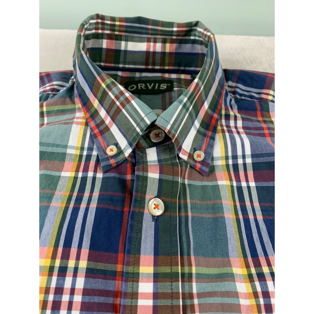 Orvis Heritage Wash Plaid Button Down Shirt Men's XL Academia Western